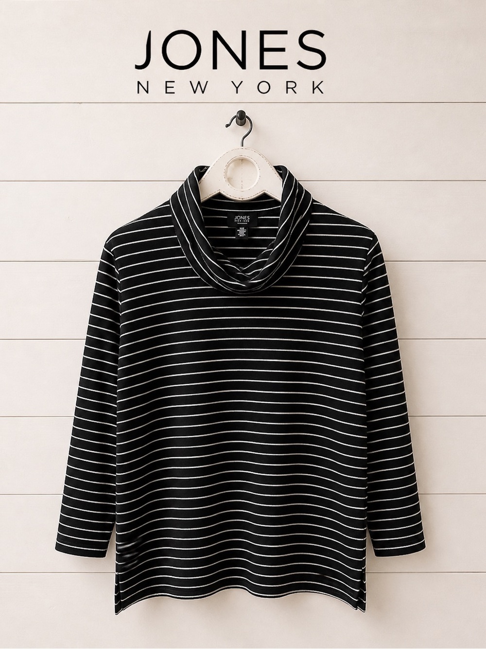 JONES NEW YORK – Striped Funnel Neck Top (L)